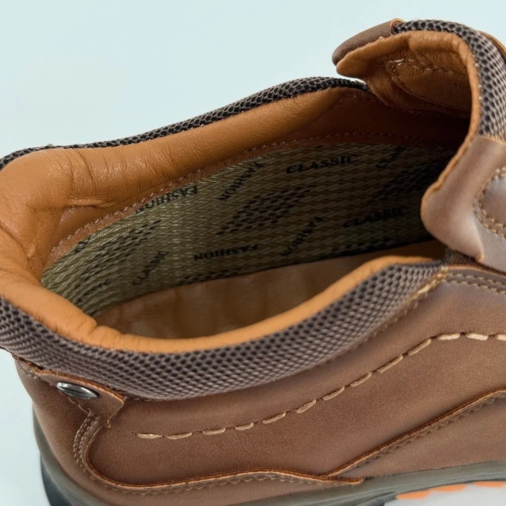 UNBRANDED Mens Brown Leather Slip On Loafers Rugged Lug Sole Shoes Size 43 337Y